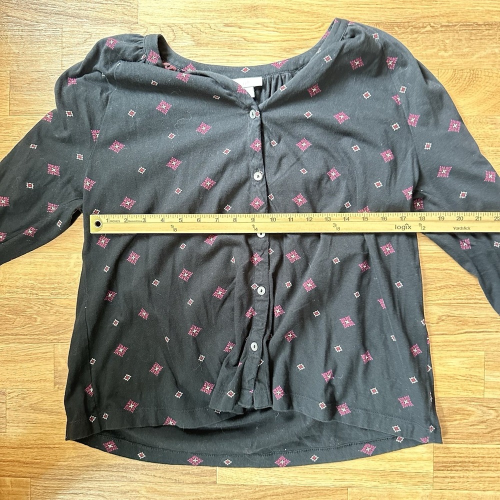 J Jill Womens Button Up Blouse Size L Black Contrast Stripe Cotton Office Mature - Picture 7 of 8